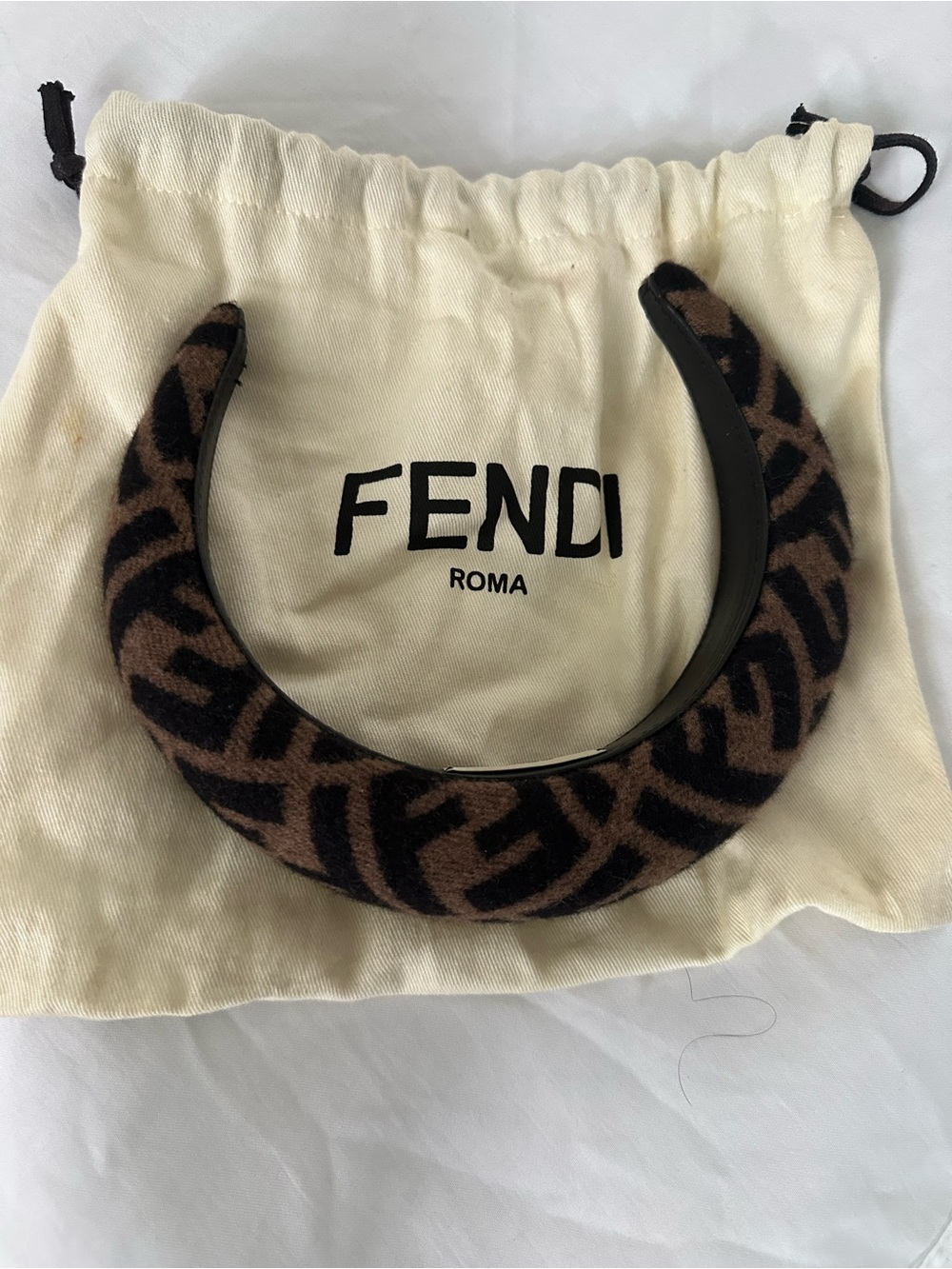 Fendi Brown & Black FF Logo Padded Headband